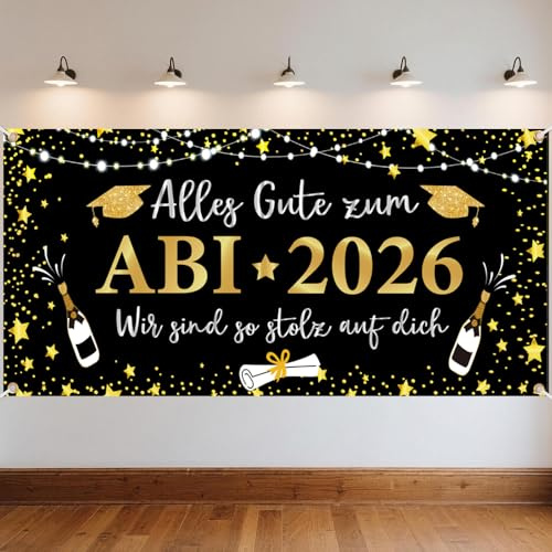 Zaewry 2026 Abi Schwarz Gold Banner, Abitur 2026 Graduation Banner Schwarzgold Deko Geschenke, Abi 180 x 90 cm Plakat Dekoration für Abschluss Bestandene Prüfung Congrats Graduation Abschlussfeier