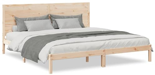 Qnhdfrt Massivholzbett 180x220 cm, Bettgestell aus Kiefernholz, Doppelbett mit Kopfteil und Lattenrost, Stabiler Bettrahmen für Überlänge, Naturholz, Unbehandelt