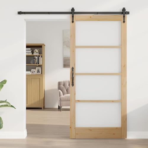 Mangloder Puerta Interior ORKDAL Marrón 93x202 cm Madera Maciza Pino con Cristal Versátil para Dormitorio Salón Cocina DIY Montaje Duradero Privacidad Diseño Moderno
