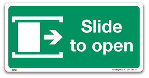 Pack of 2 Slide to open right Fire exit Sign, Plastic or Vinyl Sticker, British Standard Fire Safety Door Signs - Self-adhesive Vinyl, 100 x 50mm