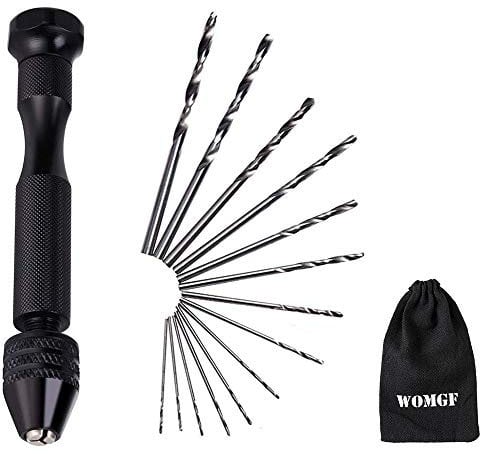 WOMGF Handbohrer Mini Bohrmaschine Pin Vise mit 14 Handbohr Spiralbohrer 0.5-3.0mm Precision Handbohrer Bit for Hand Drill, Jewellery, Model Making(Verpackung MEHRWEG)