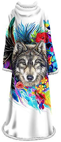 Stillshine. Sherpa Decke TV-Decke 127x178 cm Microfaser Kuscheldecke mit Ärmeln Mikrofaserdecke Fleecedecke weich sanft Tagesdecke Lazy 3D Decke für Sofa (Wolf)