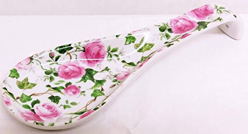 Ivy Rose Pink Porcelain 22 cm Medium Spoon Rest Pink Roses Floral Ceramic Spoon Hand Decorated UK