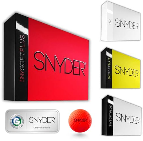 SNYDER - SNY Soft Plus Premium Golfbälle | 12 Stück | Ideal für: Weite Distanzen, gerade Flugbahnen & maximale Kontrolle | Golfball Farbe: Neonrot matt