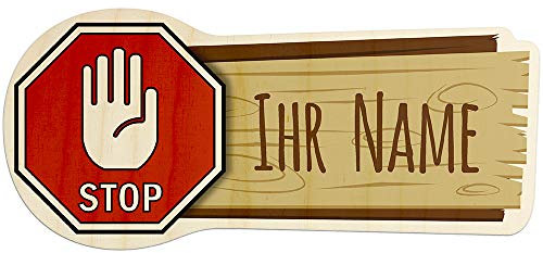 printplanet - Türschild aus Holz mit eigenem Text oder Namen - Namensschild, Holzschild, Kinderzimmer-Schild - Motiv Halt