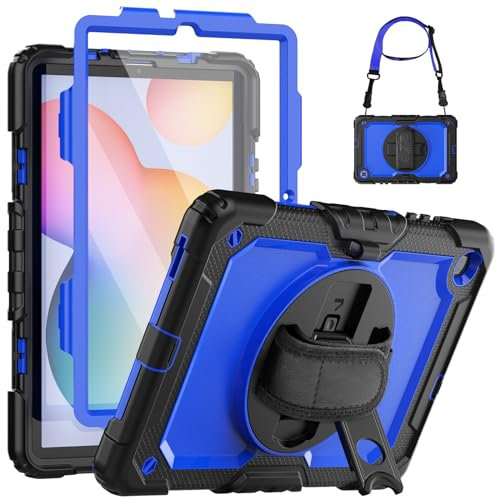 SEYMCY Custodia per Samsung Galaxy S6 Lite Tablet 10.4 pollici 2022/2020, custodia antiurto con protezione schermo, supporto rotante/cinghia da mano, portapenne per Samsung Galaxy Tab S6 Lite, blu