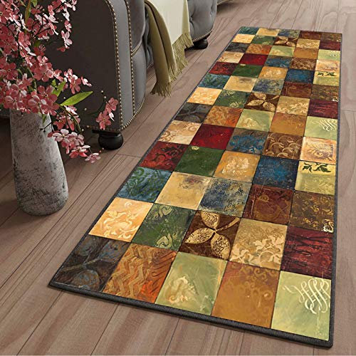 Küchenläufer Braun Beige Bleu Modern Waschbare rutschfest Geometrische Muster Teppich Läufer Meterware für Küche Vorzimmer Eingangsbereich Schlafzimmer, 80x500cm Color14