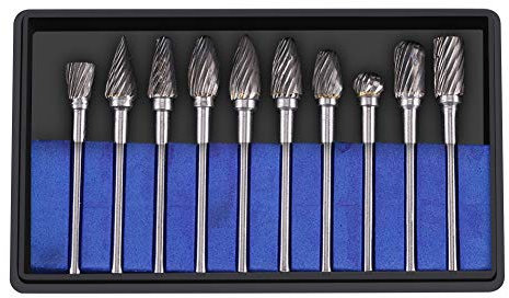 Juego fresas para metal taladro, Juego de fresas de limas giratorias de acero de carburo de tungsteno de 10 Piezas, Herramientas para tallar, pulir, grabar, perforar(Single Cut)