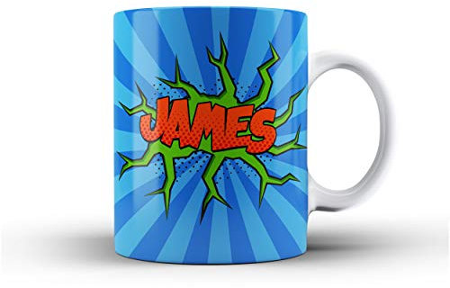 iCaseDesigner Personalised Comic Caption Ceramic Mug with Name or Message - 3. Blue with Orange Text