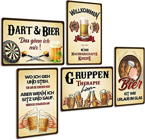 ZDFDC 5er Blechschilder Set Retro Bier Bar - Beer Metall-schilder mit Lustig Spruch - Vintage Bar-Schild Partykeller Theken Deko Geschenk 20x30cm