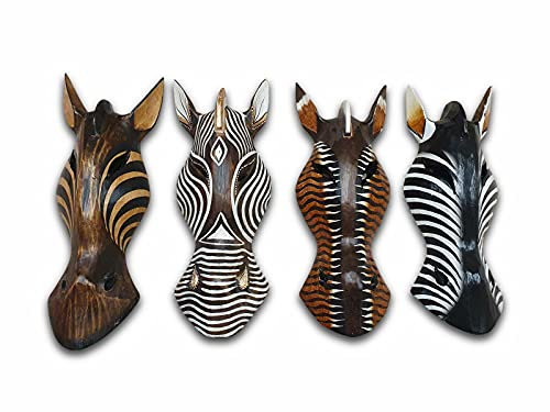 Holz Maske Zebra oder Giraffe – Handgeschnitzte Wanddekoration aus massivem Holz – Ethno & Kolonialstil – 30 cm – Unikat aus Indonesien (30 cm)