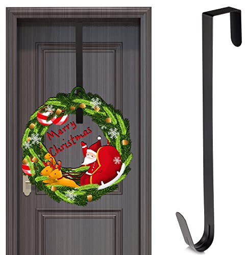 KINBOM 1pc 15Inch Christmas Door Ornament Hook, Steel Hanger Hook Front Door Decoration Metal for Wreath, Christmas Ornament, Backpack, Handbag or Welcome Sign (Black)