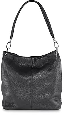 Cas8 Shopper Tasche Damen PAOLA - Schultertasche, Handtasche, Umhängetasche aus premium Leder, handbag mittelgroß, Beuteltasche, Tote Bag, made in Italy, Nero