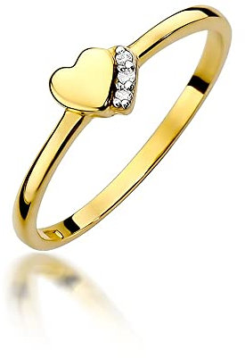 MARKO Herzförmiger Damenring aus Gold mit 0,015 Karat Diamanten, 14 Karat Gold (585) | Goldring mit Box | Goldring für Frau (Gelbgold, 52 (16.5))