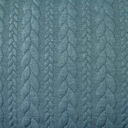 12,90 /m Stoff Cably Zopfmuster | Strickstoff zum Nähen | Jerseyjacquard Meterware | Bekleidungsstoff (petrol meliert)