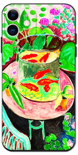 Berkin Arts Compatible with iPhone 12 Mini Case Silicone Cover with Screen Protector Koi Fish Water Lily Botanical (Goldfish by Henri Matisse)