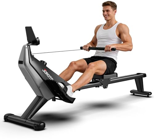 JOROTO Rudergerät für Zuhause, Leiser Magnetisches, 16 Stufen | mit Exklusiver App, Dual-Schienen-Design, bis 150 kg, Ideal für Ganzkörpertraining, Cardio & Heimfitness, Schwarz