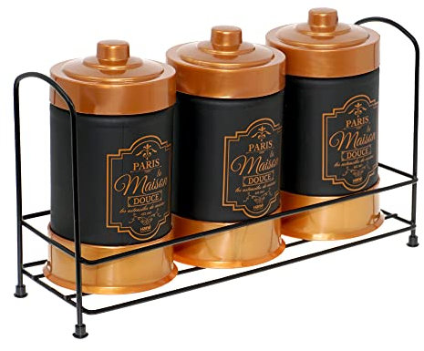Lashuma Dosen Set 3 teilig, Teedosen aus Glas 660 ml, Gewürzgläser luftdicht mit Deckel, Farbe: Schwarz - Kupfer
