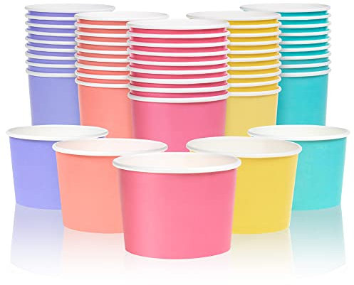 MATICAN Paper Ice Cream Cups, 50-Pack 266ml Disposable Dessert Bowls for Hot and Cold, 266-ml, 5 Pastel Colors