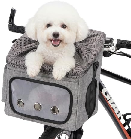 Ownpets Dog Bike Basket Foldable Pet Carrier, Dog Car Booster Seat with Mesh Windows, Adjustable Shoulder Bag Portable Breathable Bicycle Basket Bag for Dogs and Cats