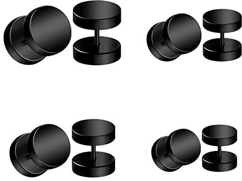 LAURITAMI 4 Pairs 16G Edelstahl Ohrstecker Stud Set Creolen Tunnel Ohrringe Fake Ears Plugs Schwarz Silber Schraube Helix Tragus Piercing 4/6/8/10mm