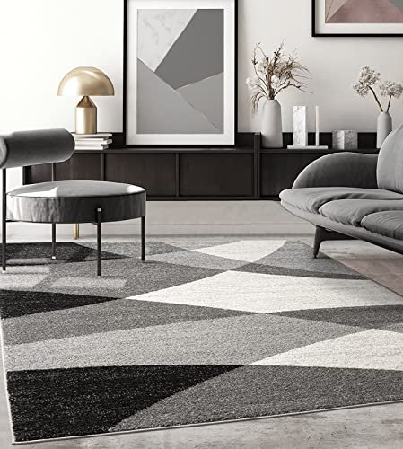 the carpet Pearl Moderner Dichter Kurzflor Wohnzimmer Schlafzimmer Teppich, Konturenschnitt, Geometrische Muster, Wellenmuster, Grau, 120 x 160 cm
