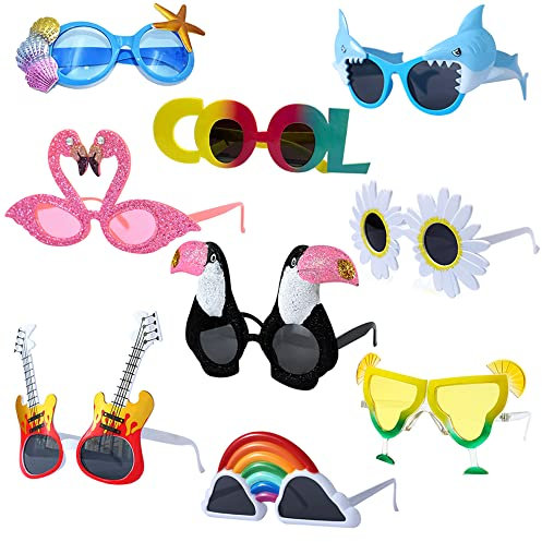 ASNOMY 9 Paires Lunette Drole, Nouveauté Lunettes de Soleil Hawaïennes Lunettes de Fête Drôle Créatif Lunettes pour Tropical Party Photographie Adultes Homme et Femme Beach Pool Outdoor Party