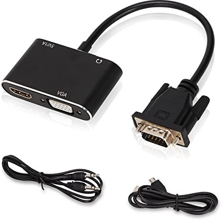 ciciglow Adattatore VGA a VGA HDMI, Adattatore VGA Splitter 2 in 1 Convertitore di Accessori per Computer Stabile Ad Alta Risoluzione per Il Collegamento di Altoparlanti