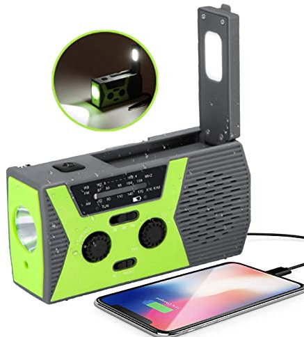 BIGFOX Radio De Emergencia Portátil, Solar Radio AM/FM/NOAA con Banco de Energía de 2000 mAh, Linterna LED, Alarma SOS y Luz de Lectura, Verde