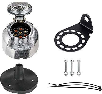 BEIJISTAR Kit de Prise Remorque en Métal 7 Broches avec Joint en Caoutchouc et Support de Montage en Métal, 12V Étanche Connecteur Prise Remorque en Métal Femelle, pour Caravane RV