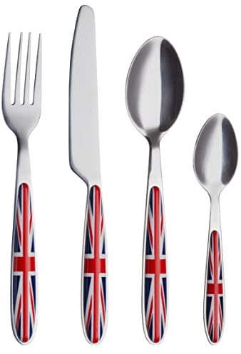 EXZACT Couverts 24 Pièces en inox: 6 x Fourchettes, 6 x Couteaux, 6 x Cuillères, 6 x Cuillère à café (Union Jack x 24)