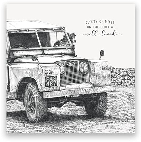 Pigment - Life In Pencil - Birthday Card - Jeep Plenty Of Miles Pencil Drawing -Made in the UK - WM814A - 130x176 - for Male/Female