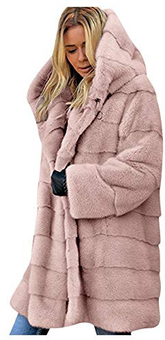 Damen Oversize Winter Mantel Faux Fur Kunstfell Jacke Kunstpelz Warm Lange Pelzmantel Felljacke Flauschige Elegant Cardigan Parka Coat mit Kapuze