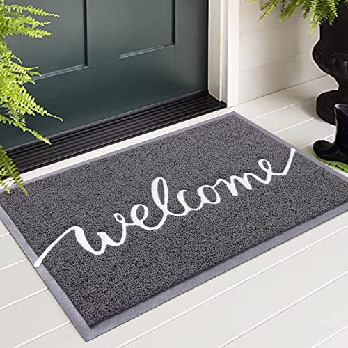 Homaxy Welcome Door Mat, Dirt Trapper Doormats Non-Slip Low Profile Durable Door Mat for Outdoor, Indoor, Entrance, Patio, Front Back Door — (60 X 90cm, Grey)