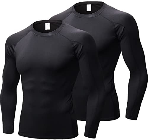 LNFINTDO 2 Pack Mens Compression Tops Base Layer Long Sleeve for Men T-Shirt Quick Dry Sport Tops for Workout Athletic Training Cycling Gym