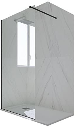 Douche italienne Walk in 110 cm H 200 en PVC Noir Matt Verre Transparent mod. Kolors