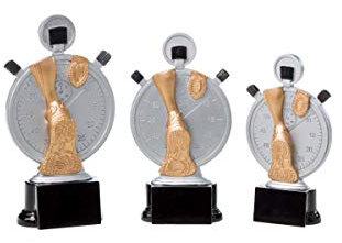 eberin · Leichtathletik-Pokal, Resinfigur Leichtathletik, Silber Rosegold, mit Wunschtext, Größe 20 cm