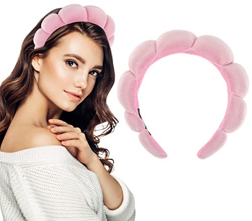 Serre Tete Spa Maquillage Serre Tete Bandeau Éponge Douce Soins de La Peau Bandeau Cheveux Accessoires pour Laver Le Visage, Démaquillant, Douche, Soins De La Peau (Rose)