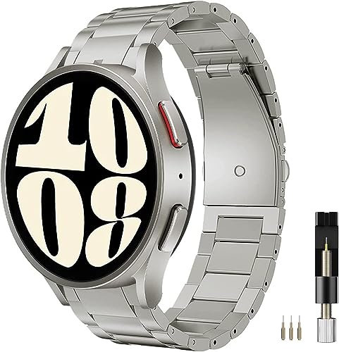 Miimall Kompatibel mit Samsung Galaxy Watch 7/FE/6/5/5 Pro/4 Armband 40mm 44mm 45mm, Titanstahl Metall Doppelte Faltschließe Verstellbares Armbänder für Galaxy Watch 6 Classic 43mm 47mm-Titanium