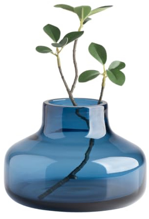 Torre & Tagus Einfarbige, runde Glasvase für Blumen – 10.2 cm hoch, einzigartige Blumenvase, klare, Knospenvase als dekoratives Regal-Dekor oder Hochzeitsgeschenk, Blau
