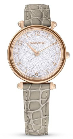Swarovski Crystalline Wonder Uhr, Beige Damenuhr mit Edlem Zifferblatt mit Swarovski Kristallen und Verstellbarem Lederarmband