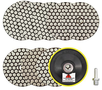 Dry Diamond Polishing Pads 4/100mm - 8pcs 50x3/100x2/200/400/800 Polish Pad Kit with M14 Backer Pad+Adapter for Granite Marble Artificial Stone Quartz for Angle Grinder SANLEETEK