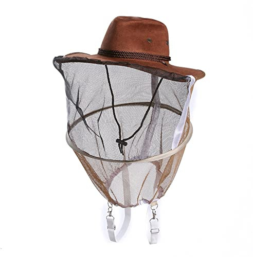 Yurosiay Imkerhut Herren Braun Imkerhut Mit Schleier Outdoor Moskitonetz Hut Mit Abnehmbarem Schultergurt Cowboy Bienenschutz Hut Moskito Sonnenhut Moskito Kopfnetz Hut für Gartenarbeit Angeln