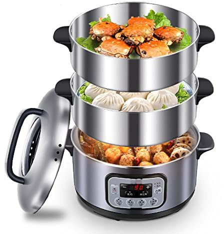 OQHAIR Cuiseur Vapeur électrique 3 Couches Haute capacité Multifonction en Acier Inoxydable cuiseur Vapeur Alimentaire marmite Vapeur