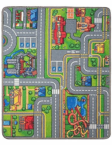 e-floor Kinderteppich, Teppich für EIN Kinderzimmer, Stadtmotiv, Kinderteppich Straßen und Wege, Teppich für Jungen und Mädchen, für Schlafzimmer und Spielzimmer, Kindergärten, 80 x 100 cm Grau