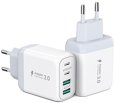 2 Pezzi Caricatore USB C, 40W 4 Porto Presa Caricatore QC+PD3.0 Caricatore USB Multiplo veloce Tipo C Cellulare, Alimentatore Caricabatterie Spina per Samsung S23 Ultra/S22/S21/Xiaomi/HUAWEI/Tablet