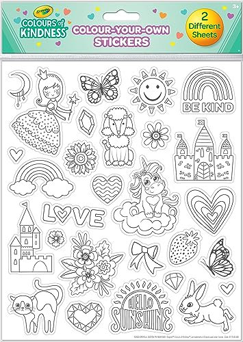 Paper Projects Crayola Sticker zum Ausmalen | Enthält 2 Bögen Aufkleber | Perfekt für Dekoration und Scrapbooking, Pretty Life, 21 x 29,7 cm