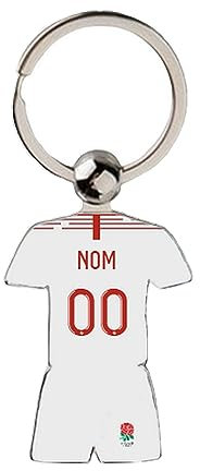 Porte Clé Rugby Angleterre CDM 2023 Maillot Domicile Personnalisable avec Nom et Numéro