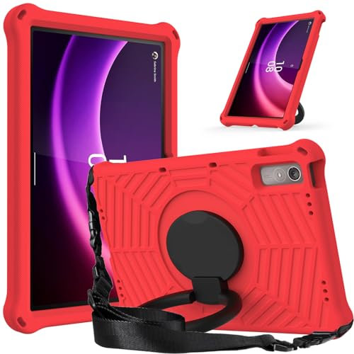 GOZOPO Hülle für Lenovo Tab P11 (2. Gen) 11,5 Zoll TB-350FU/TB-350XC, 360° Drehbarer Ständer Griff Schultergurt Robuste Hülle (Rot)