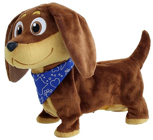 Animagic Diggles, Juguete Electrónico A partir de 2 Años, Interactivo Peluche, Camina, Ladra y Mueve la Cola, Lindo y adorable perro salchicha